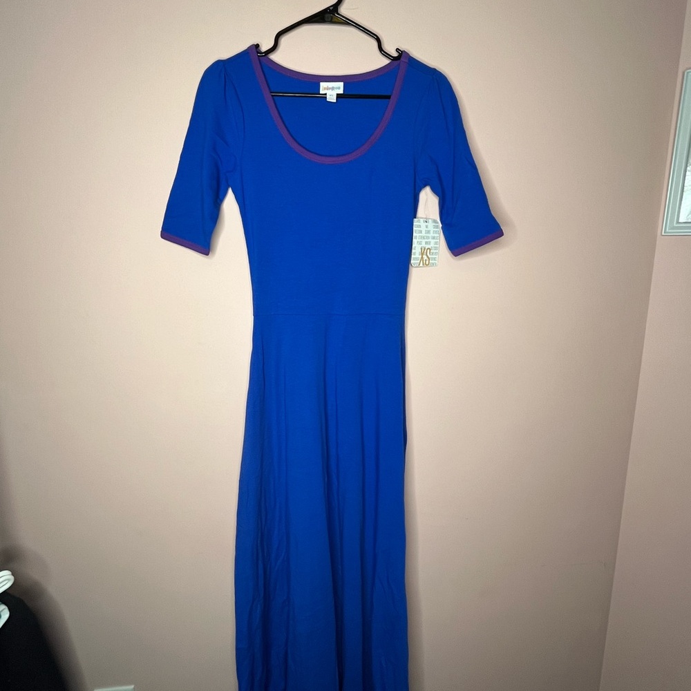 NwT LuLaRoe Ana Blue Dress with Purple Trim